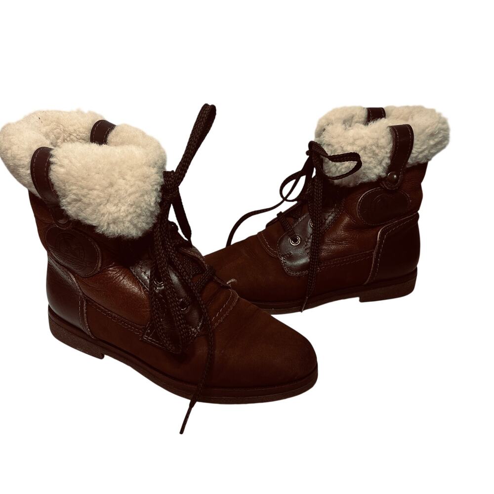 VTG Eddie Bauer Boots Outdoor Brown Leather Sherpa Lined Lace Up Winter 6.5B